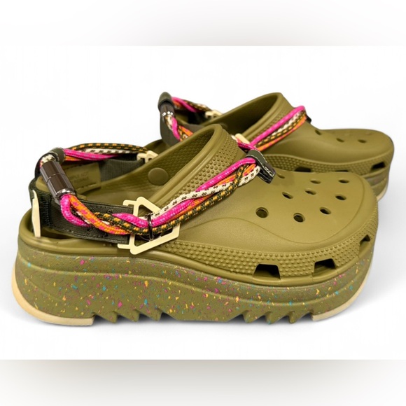 CROCS Shoes - CROCS Olive Sandals with Pink and Tan Accents